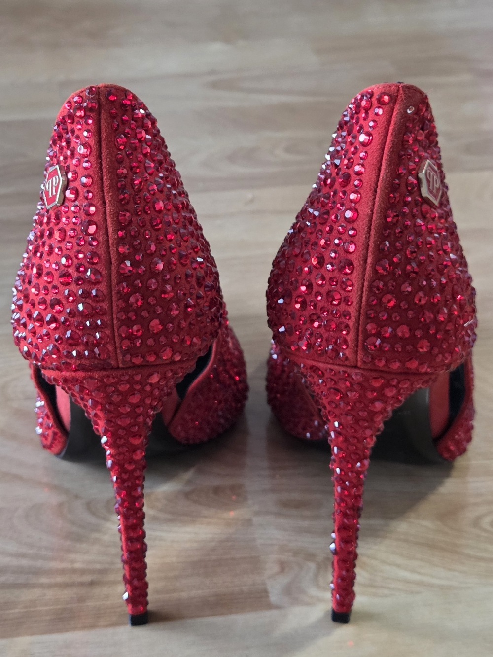 Philipp Plein Red Crystal Rhinestone Stiletto Pumps Size EU 38 Skull Sole NWOB